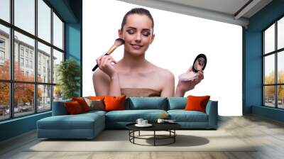 Woman in beauty concept applying make up using cosmetics Wall mural