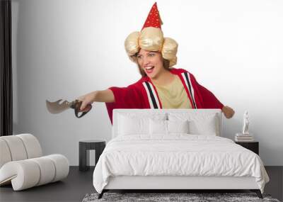 Woman wizard in red clothing isolated on white Wall mural