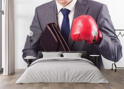 Young businessman with boxing gloves Wall mural