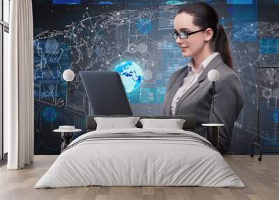 Young businesswoman in data management concept Wall mural