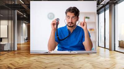 Young male doctor working in the clinic Wall mural