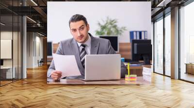 Young male employee working in the office Wall mural