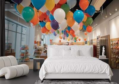 Colorful balloons with letters for children's store sales. Generative AI Wall mural