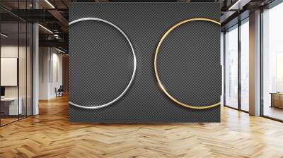 Vector gold and silver ring frame. Round banner. Isolated on a black transparent background. Vector illustration Wall mural