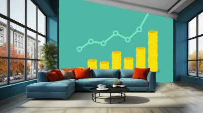 Nonlinear growth graph with stacks of dollar coins and trend chart. Vector illustration. Concept of business success Wall mural