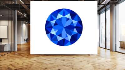 Round brilliant cut blue sapphire top view. Vector illustration isolated on white background Wall mural