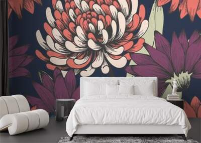 Flowers in the night garden. Hand drawing. Elegant floral pattern Wall mural