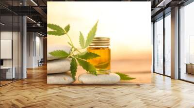 cbd oil bottle and hemp leaf . medical cannabis Wall mural