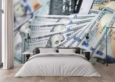 hundred-dollar cash and credit cards Wall mural