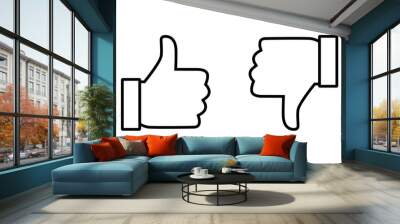 Like and dislike icon vector in line style. Thumb up and down sign symbol. Editable stroke Wall mural