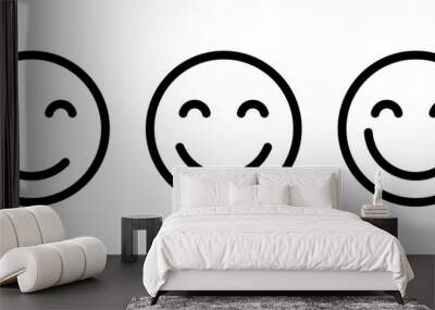 Smile, happy emoji icon set in line style. Editable stroke Wall mural