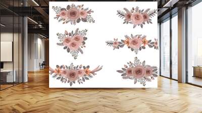 arrangement of peach rose watercolor frame wreath design. bouquet floral design vector. Wall mural