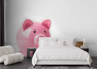 A pink piggy bank beside stacks of shiny coins, showcasing concept savings and financial planning Wall mural