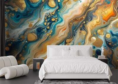 Texture color abstract background pattern art paint liquid blue effect, background gold mineral Wall mural