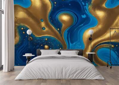 Texture color abstract background pattern art paint liquid blue effect, background gold mineral Wall mural