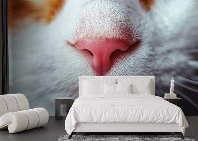 A close-up macro shot of a cat's pink nose. The cat is white and orange with a distinctive mustache and mouth.  Wall mural