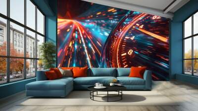 A dynamic speed motion background featuring a fast speedometer car, evoking the sensation of racing velocity. This image captures the excitement and energy associated with high-speed motion.  Wall mural