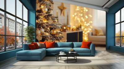 Cozy up this New Year with a festive home interior. Adorn your Christmas tree with twinkling lights and shimmering garlands. Create a warm and inviting atmosphere that reflects the joy  Wall mural