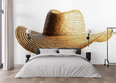 Isolated straw hat with fashionable design on white background  Wall mural