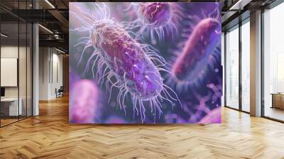 Microbes, bacteria, and proteins are tiny organisms that reproduce by dividing or connecting with other cells. This process is known as cell division or cell connection. Wall mural