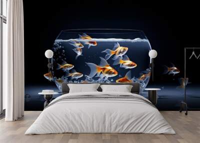 The act of a group of fish swimming in a tank is considered art. Wall mural