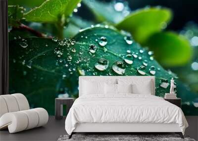 Rain drops on a leaf Wall mural