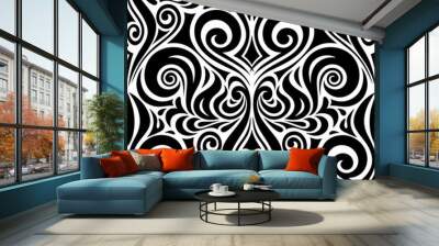 Black & White tribal tattoo graphic floral design Wall mural