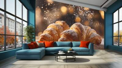 croissants being dusted with powdered sugar Wall mural