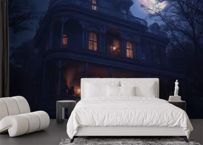 haunted house on halloween night Wall mural