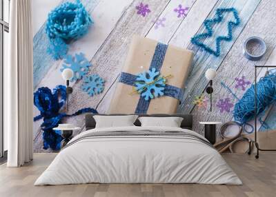 christmas time. blue style decoration Wall mural