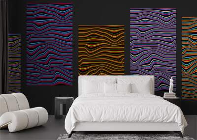 Colorful hypnotic abstract design booklet templates. Vivid psychedelic vector illustration with wavy bright lines Wall mural