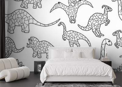 Seamless background with abstract dinosaurs, coloring page Wall mural