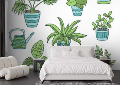 Vector set with potted houseplants Wall mural