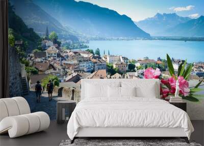 View of the old town in Montreux, Switzerland Wall mural