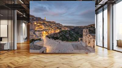 Matera in southern Italy with the Gravina at dawn Wall mural