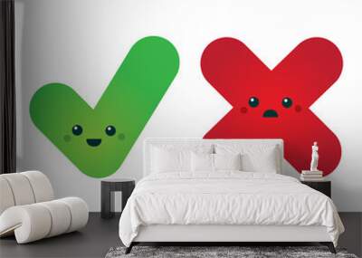 Cute cartoon tick and cross Wall mural