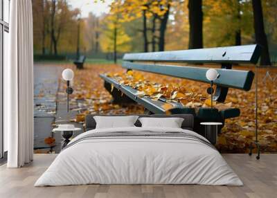 autumn leaves on the bench Wall mural