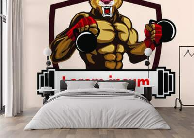 tiger fitness mascot cartoon Wall mural