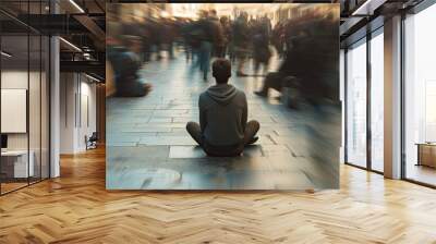 A person seated on the ground, captivated by a crowd, amidst shared moments of connection and community. ✨👥 Wall mural