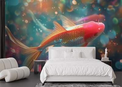 Step into a mesmerizing world where a fish floats gracefully in midair, bathed in vibrant red, green, and blue hues. 🐟✨ Dreamy and surreal, alive with color. Wall mural