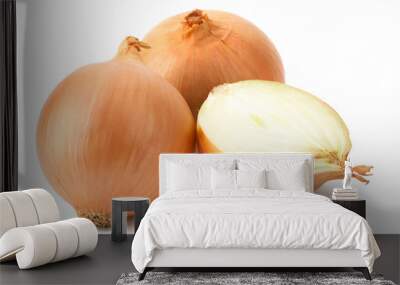 Fresh bulbs of onion on a white background Wall mural