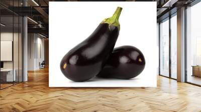 Two black eggplants isolated on white Wall mural