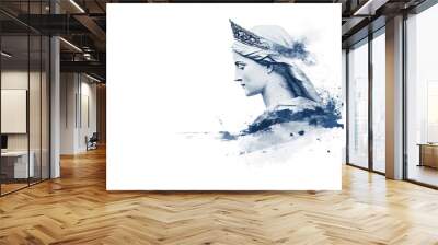 Blue watercolor of Grace virgin Mary statue, religious design art Wall mural