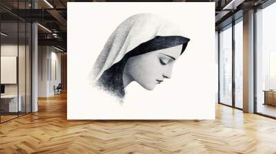 Brown watercolor of Grace virgin Mary statue, religious design art Wall mural