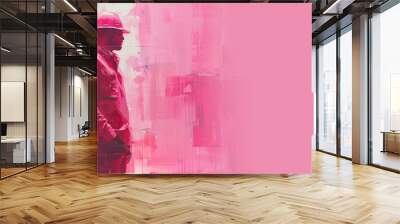 Pink sketch of a construction man on the job site, labor builder worker Wall mural