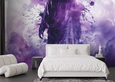 Purple splash watercolor of Jesus Christ walking on clouds Wall mural