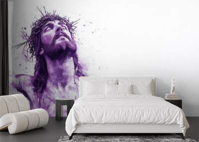 Purple watercolor painting of Crucifixion of Jesus Christ Wall mural