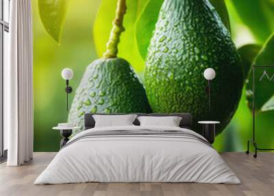 Ripe avocado fruit on garden for vertical background and social media Wall mural