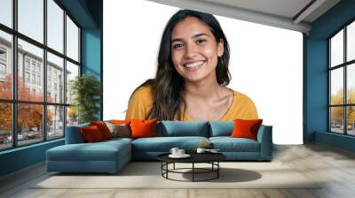 smiling woman with long hair isolated on a transparent background Wall mural