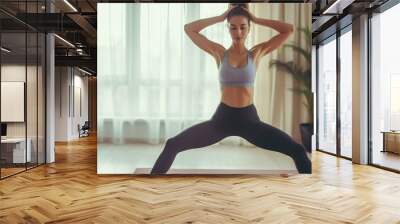 Woman Doing Yoga Pose on yoga mat Wall mural